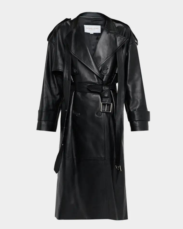 Plonge Leather Belted Trench Coat by MICHAEL KORS