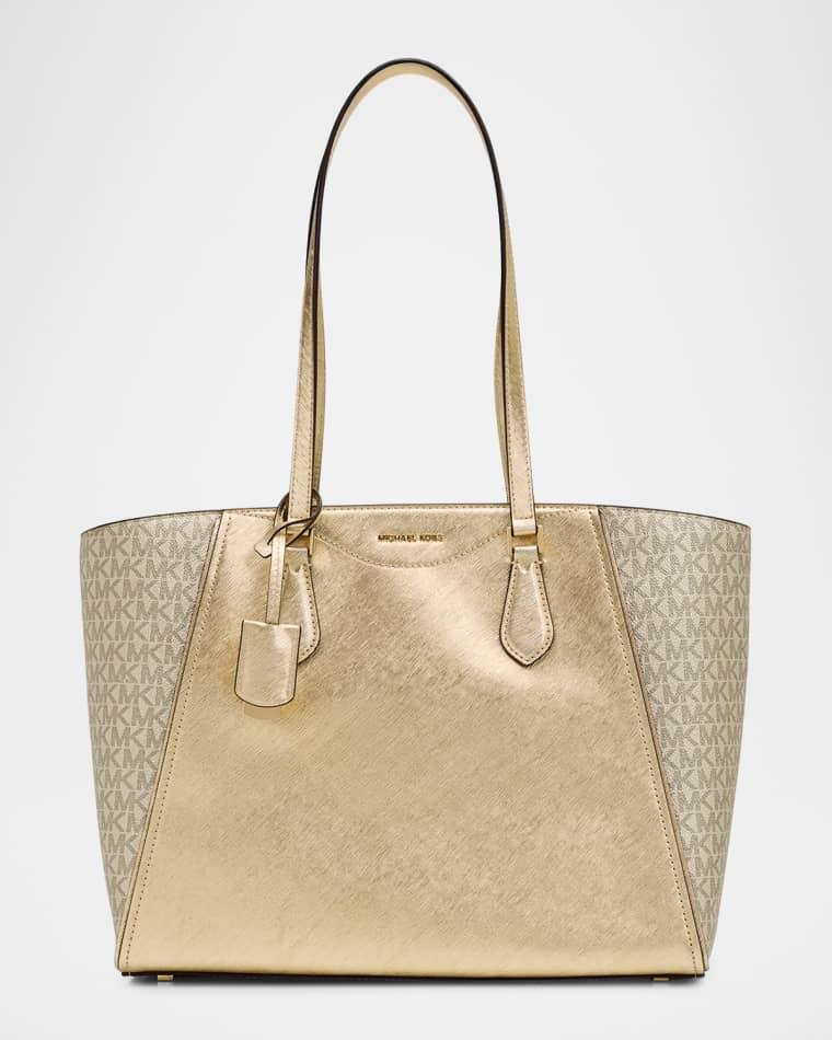 Taryn Large Metallic Leather Logo Tote Bag by MICHAEL KORS