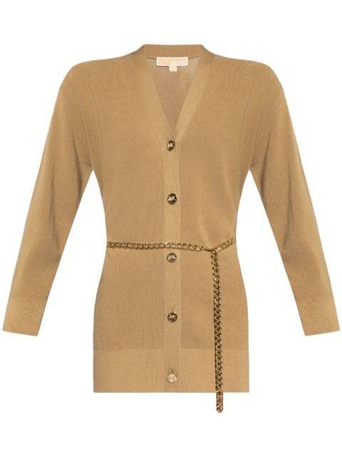 chain belted long cardigan by MICHAEL KORS