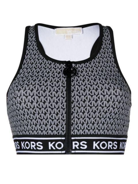 monogram-print zip-up bikini top by MICHAEL KORS