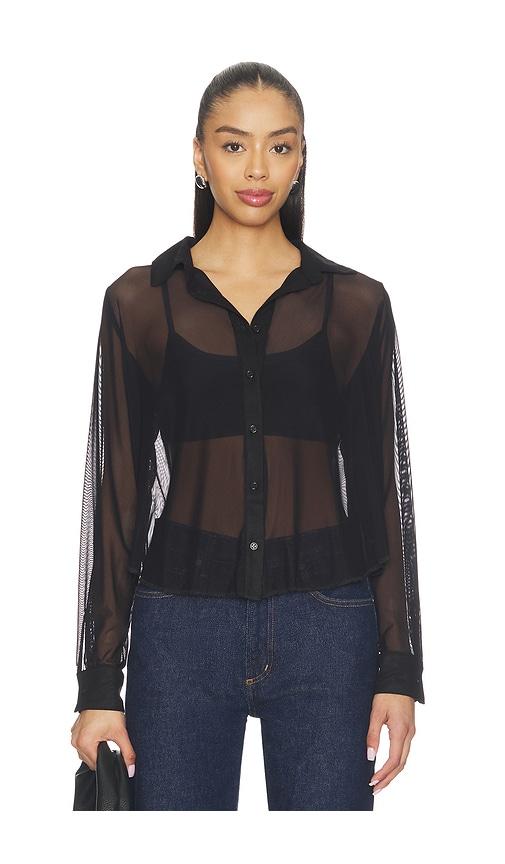 Michael Lauren Alameda Mesh Long Sleeve Button Up in Black by MICHAEL LAUREN