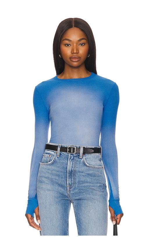 Michael Lauren Alick Long Sleeve Fitted Top With Thumbhole in Blue by MICHAEL LAUREN