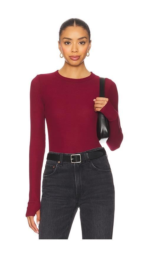 Michael Lauren Alick Long Sleeve Fitted Top in Burgundy by MICHAEL LAUREN