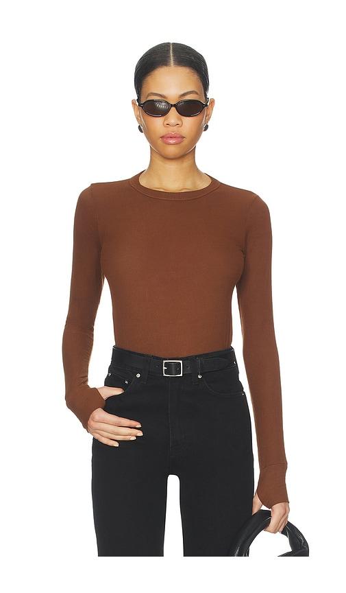 Michael Lauren Alick Longsleeve Fitted Top in Cognac by MICHAEL LAUREN