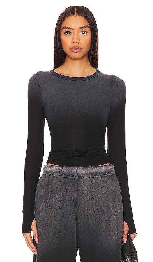 Michael Lauren Alick Rib Ombre Long Sleeve in Black by MICHAEL LAUREN