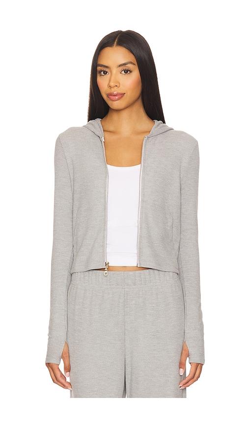 Michael Lauren Aris Fitted Crop Zip Up Hoodie in Grey by MICHAEL LAUREN