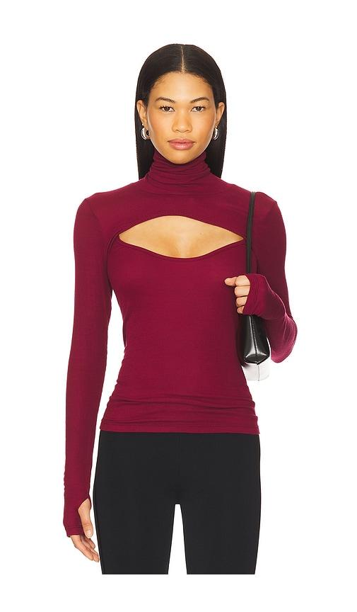 Michael Lauren Cade Long Sleeve Turtleneck Top in Burgundy by MICHAEL LAUREN