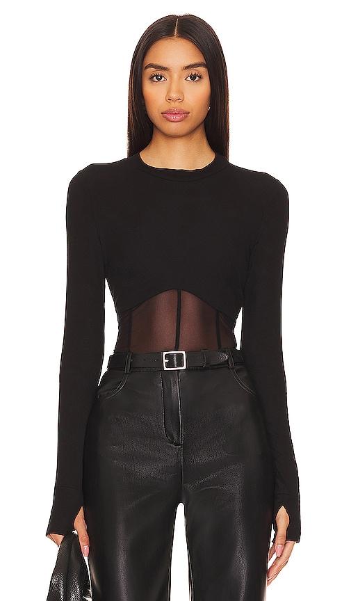 Michael Lauren Danton Rib Mesh Corset Top in Black by MICHAEL LAUREN
