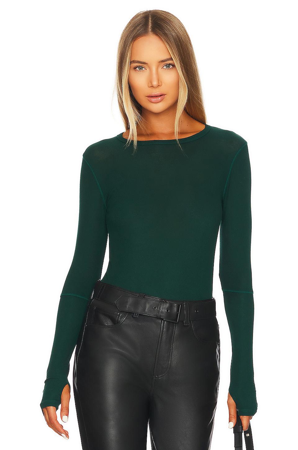 Michael Lauren Everett Long Sleeve Thumbhole Tee in Dark Green by MICHAEL LAUREN