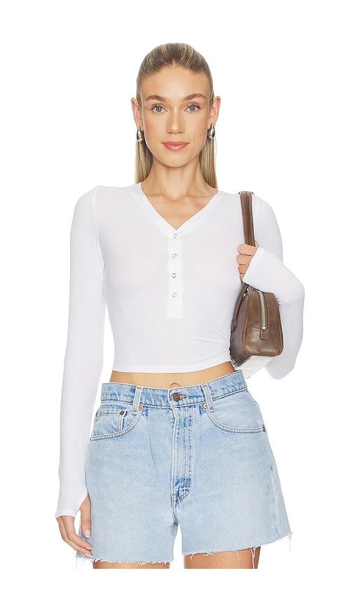 Michael Lauren Fremont Deep V Snap Henley Top in White by MICHAEL LAUREN