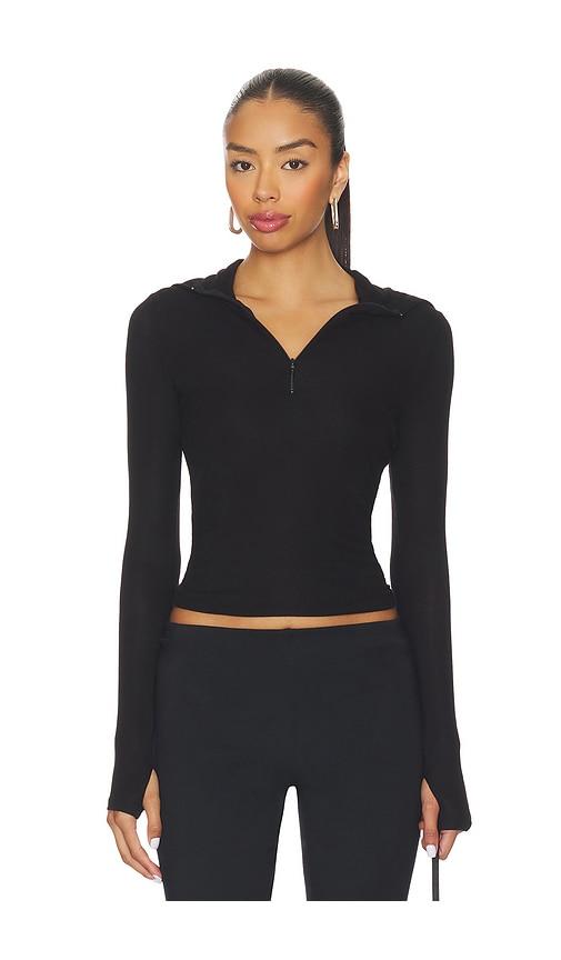 Michael Lauren Jove Long Sleeve Half Zip Top in Black by MICHAEL LAUREN