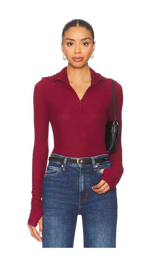 Michael Lauren Jove Long Sleeve Half Zip Top in Burgundy by MICHAEL LAUREN