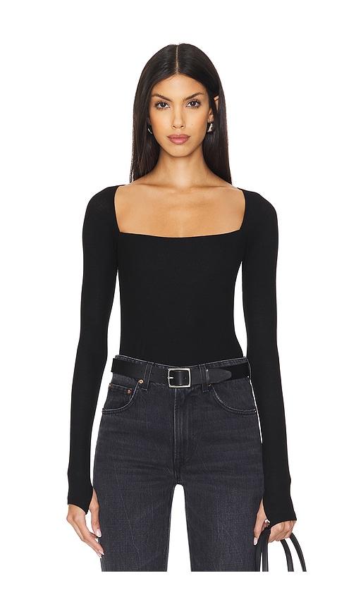 Michael Lauren Kaleb Long Sleeve W/ Square Neckline Double Layered Top in Black by MICHAEL LAUREN