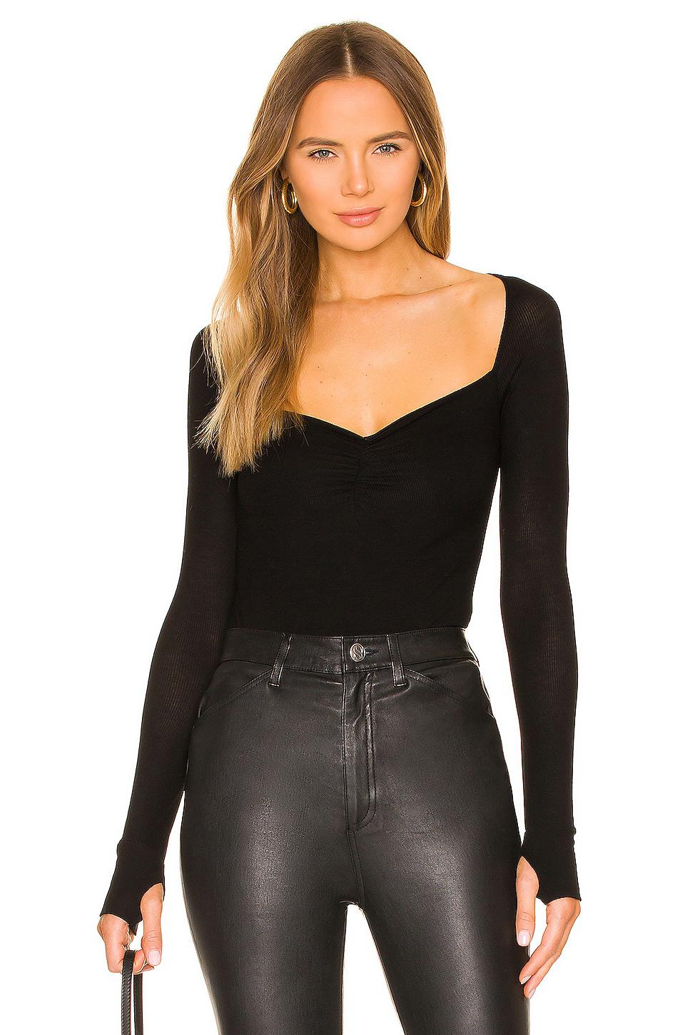 Michael Lauren Kiran Sweetheart Neck Top in Black by MICHAEL LAUREN