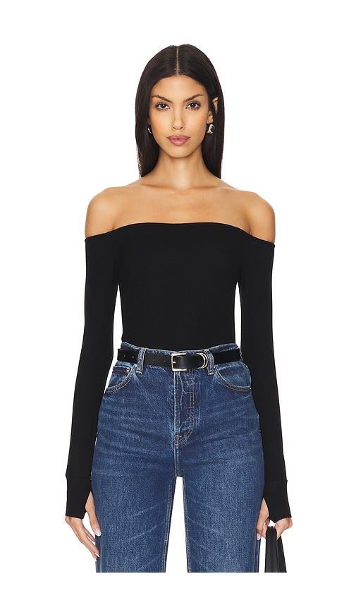 Michael Lauren Lanny Off Shoulder Long Sleeve Top Double Layered Top in Black by MICHAEL LAUREN