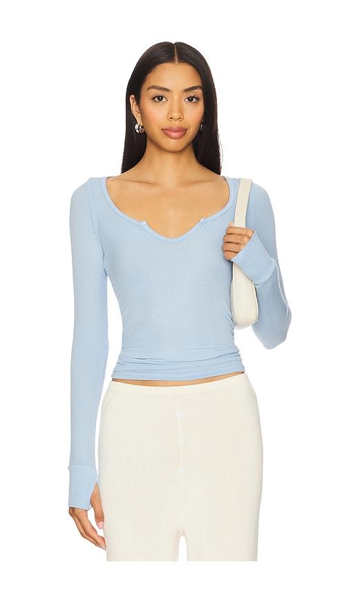 Michael Lauren Maeve Long Sleeve Scoop Neck Top in Baby Blue by MICHAEL LAUREN