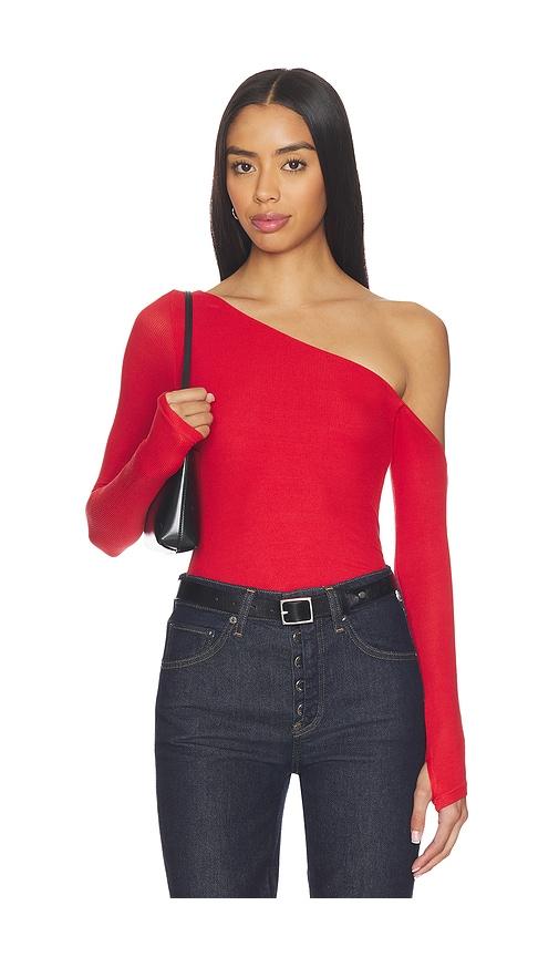 Michael Lauren Magdaleno Asymmetrical Fitted Cold Shoulder Top in Red by MICHAEL LAUREN