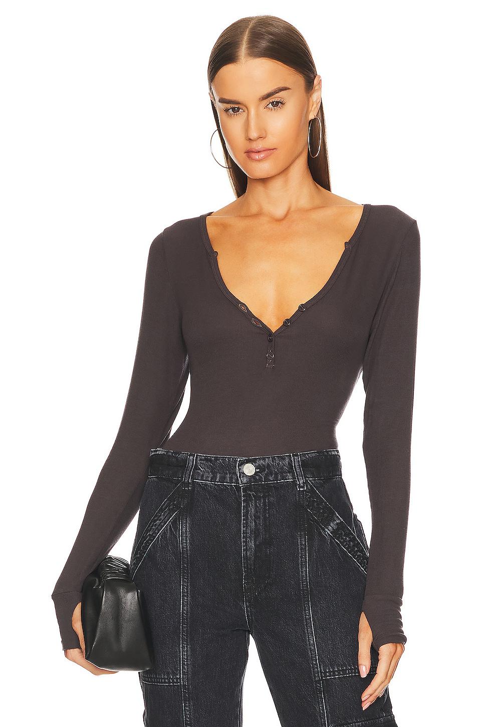 Michael Lauren Tahoe Henley Top in Charcoal by MICHAEL LAUREN