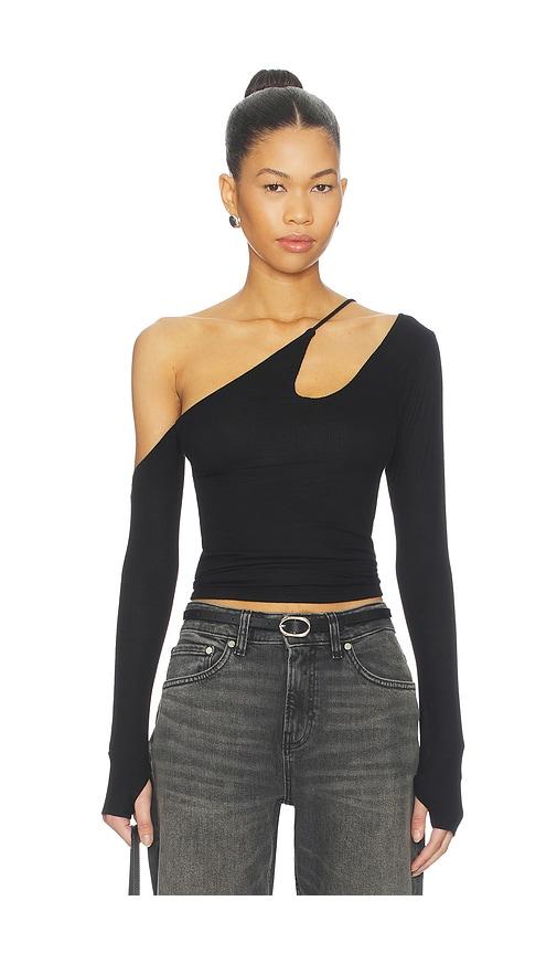 Michael Lauren Usher Asymmetrical Longsleeve Top in Black by MICHAEL LAUREN