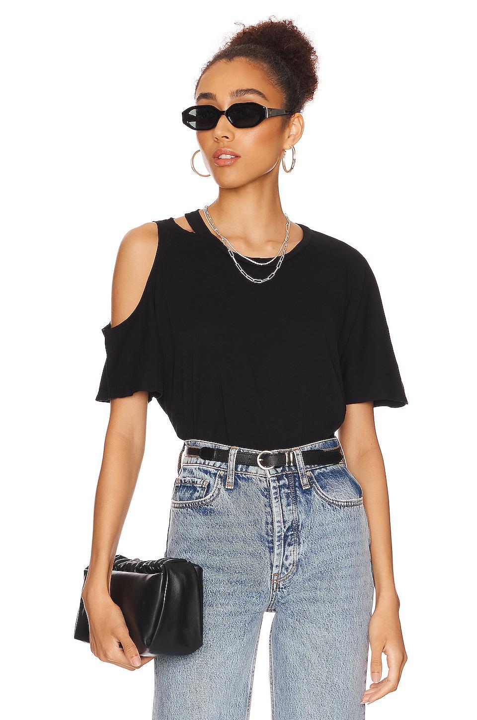 Michael Lauren Verdugo Crew Neck Tee with Cutout in Black by MICHAEL LAUREN