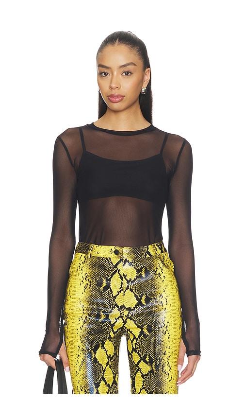 Michael Lauren Vero Long Sleeve Fitted Mesh Top in Black by MICHAEL LAUREN