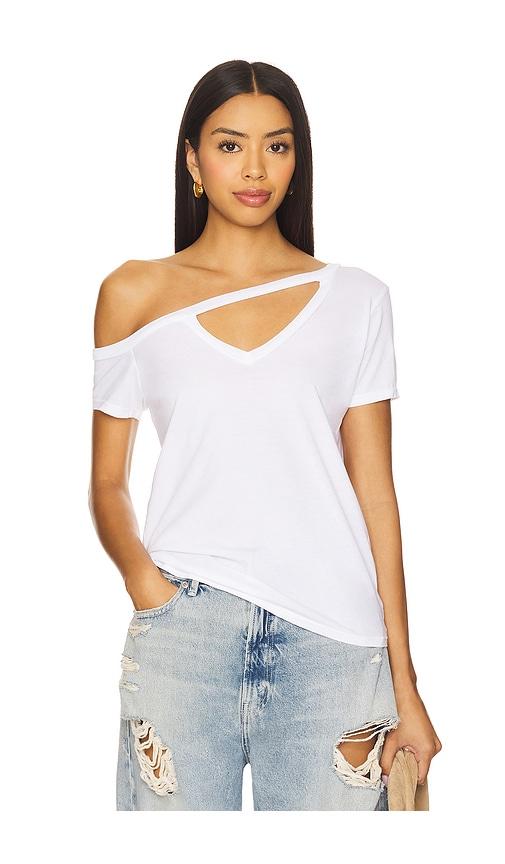 Michael Lauren Zire Short Sleeve Asymmetrical Cold Shoulder Tee in White by MICHAEL LAUREN
