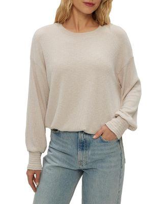 Tia Ribbed Crew Neck Sweatshirt with Smocked Cuffs by MICHAEL STARS