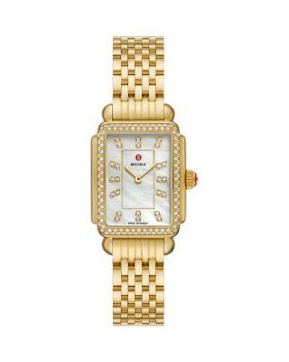 Deco Courbe 18K Gold-Plated Diamond Watch by MICHELE