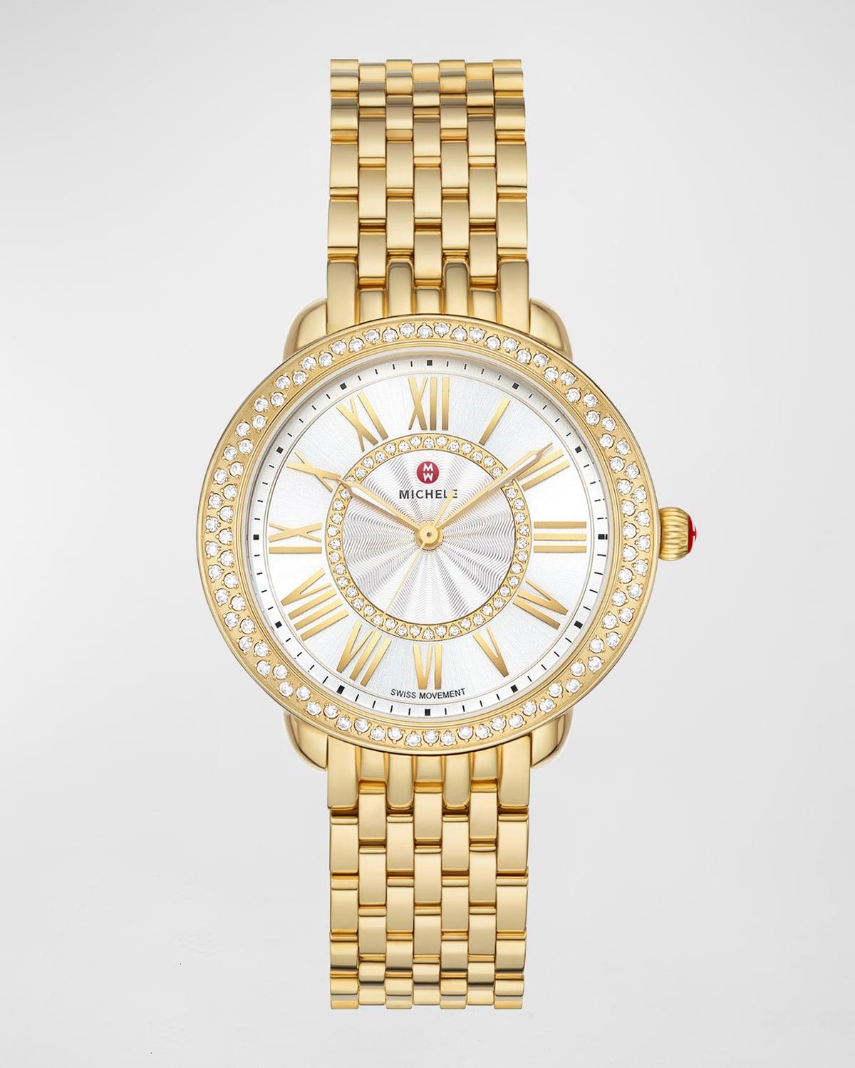 Serein Mid Diamond Gold-Plated Watch with White Sunray Dial by MICHELE
