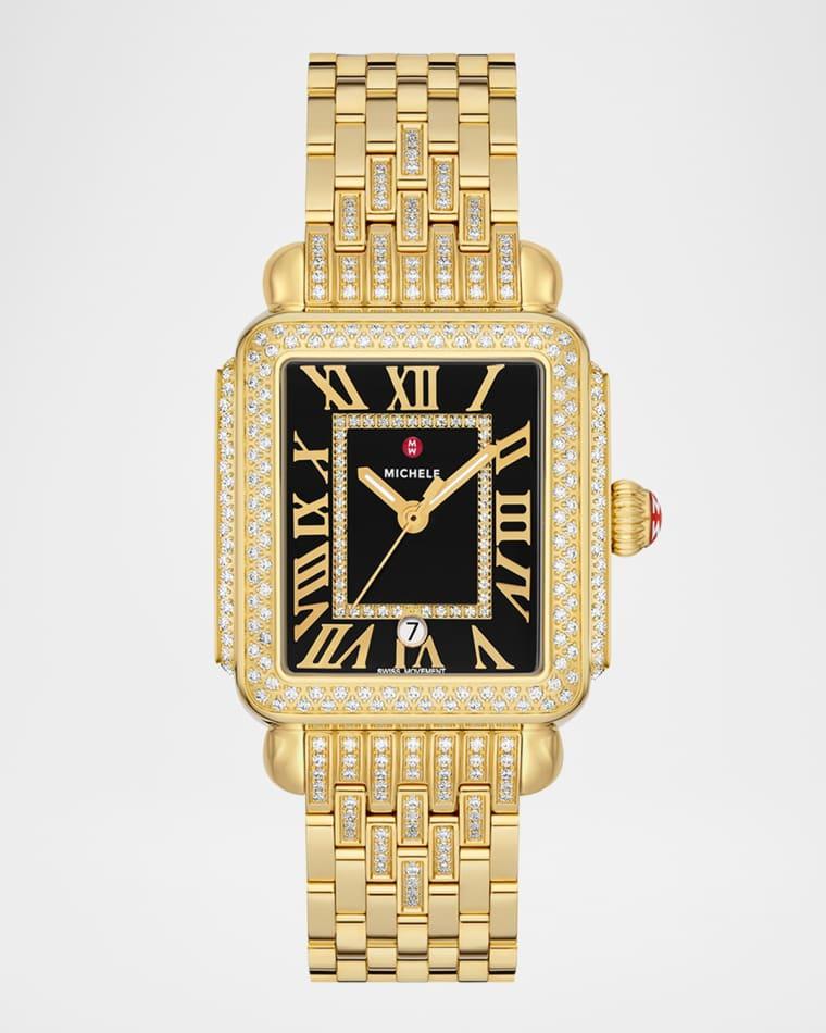 Special Edition Deco Madison Noir Dial Gold Diamond Bracelet Watch by MICHELE