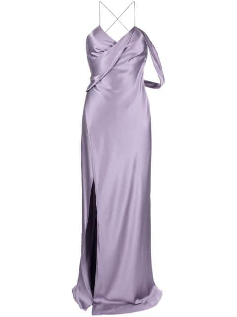 V-neck side-slit silk maxi dress by MICHELLE MASON