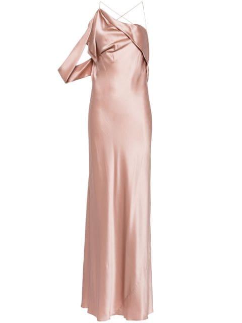 asymmetric design silk gown by MICHELLE MASON