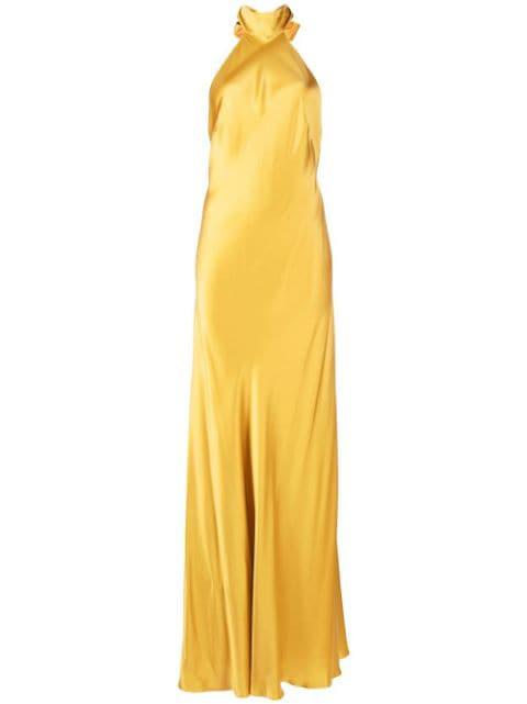 backless halter-neck tie gown by MICHELLE MASON