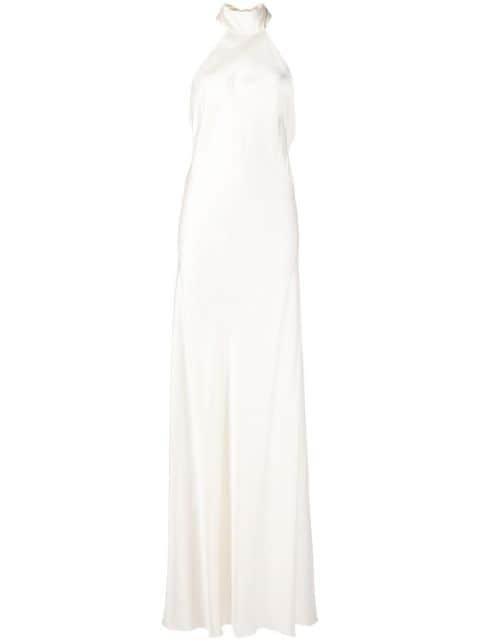 backless halter-neck tie gown by MICHELLE MASON