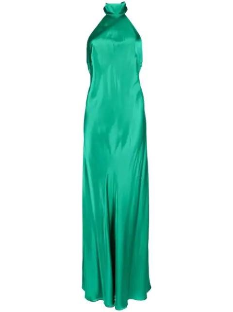 backless halter-neck tie gown by MICHELLE MASON