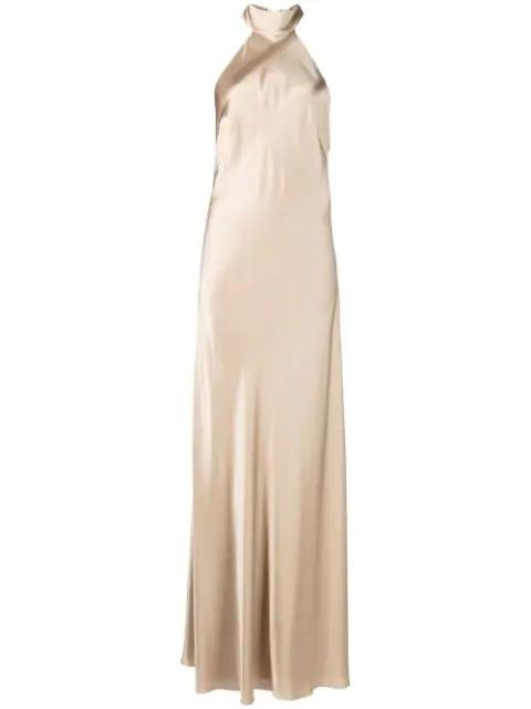 backless halter-neck tie gown by MICHELLE MASON
