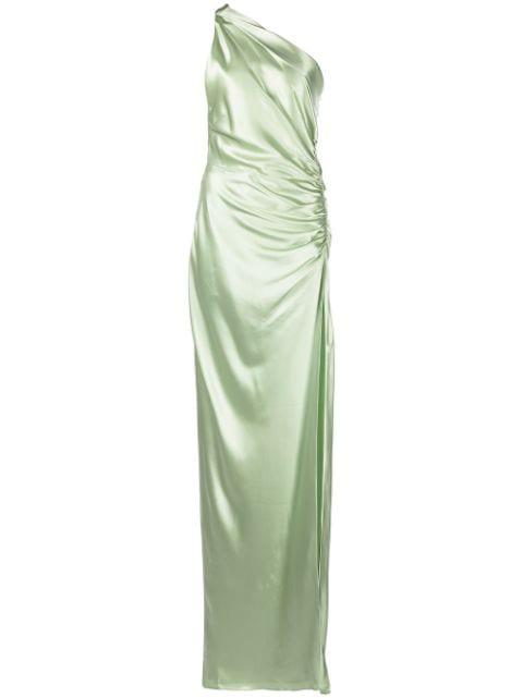 gathered-detail one-shoulder silk gown by MICHELLE MASON