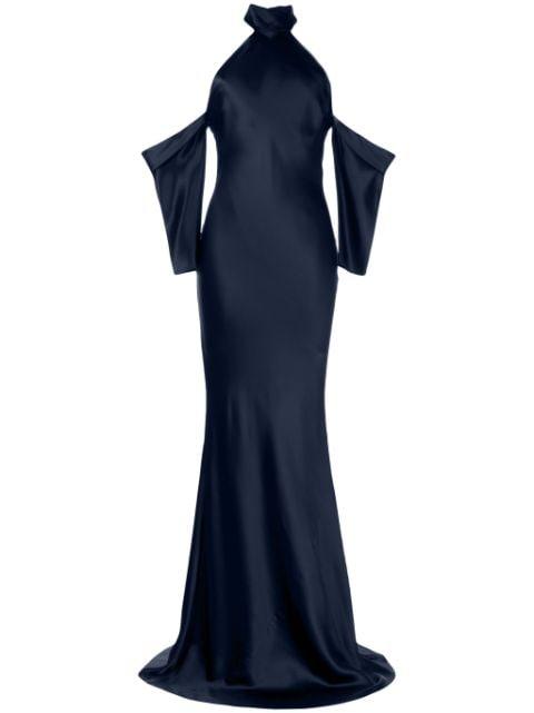 halterneck drop-sleeve maxi dress by MICHELLE MASON