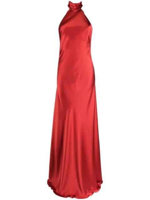 halterneck silk gown by MICHELLE MASON