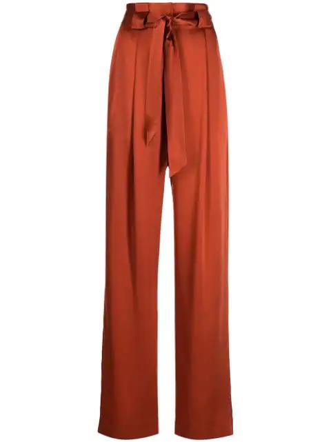 high-waisted pleated silk trousers by MICHELLE MASON
