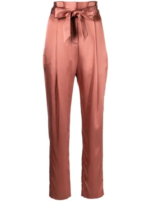 high-waisted pleated silk trousers by MICHELLE MASON