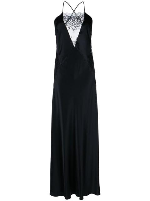 lace-inset gown long sleeveless dress by MICHELLE MASON