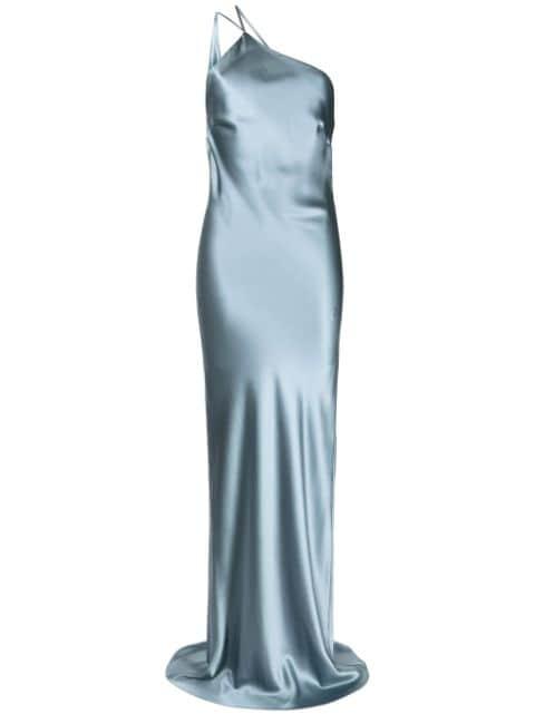 one-shoulder bias silk gown by MICHELLE MASON