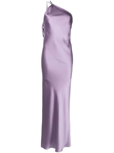 one-shoulder bias silk gown by MICHELLE MASON