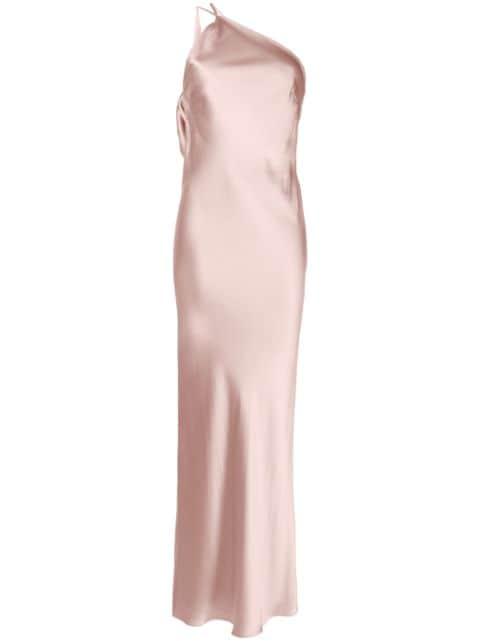one-shoulder bias silk gown by MICHELLE MASON