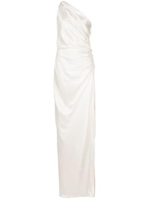 one-shoulder silk gown by MICHELLE MASON