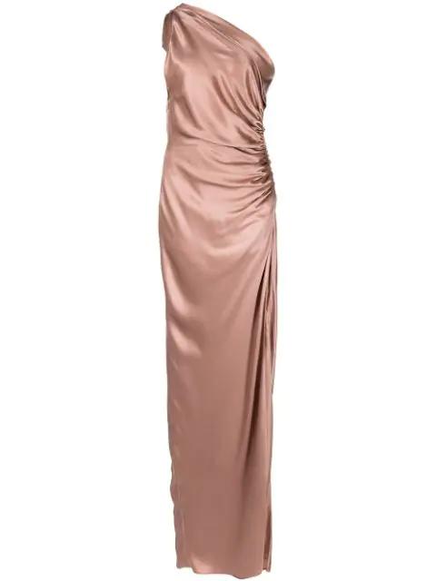 one-shoulder silk gown by MICHELLE MASON