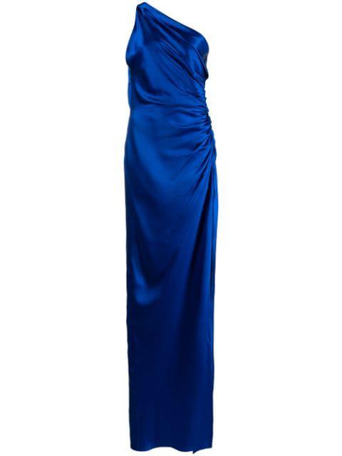 one-shoulder silk gown by MICHELLE MASON