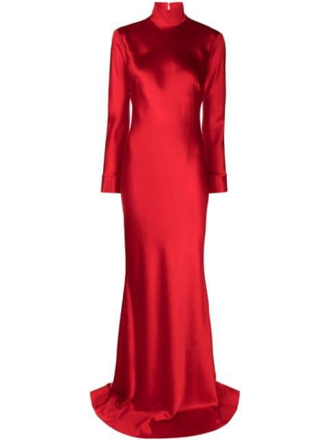 open-back long-sleeve gown dress by MICHELLE MASON