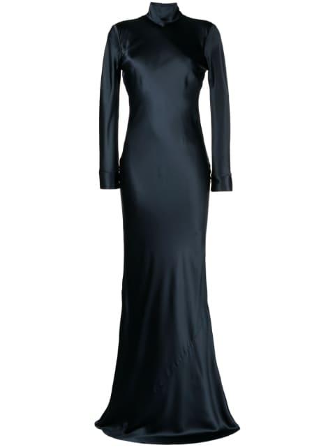 open-back long-sleeve gown dress by MICHELLE MASON
